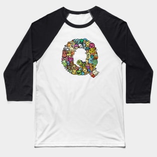 Alphabet Monster Doodle Letter Q Monogram Baseball T-Shirt